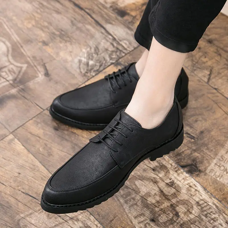 

British Pointed Shoes Black All-match Hair Stylist Men's Shoes Casual Leather Shoes Groom Wedding Shoes Business Work Shoes