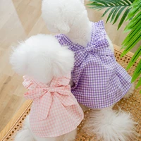 puppy plaid dress dogs clothing pet sweet thin for dog clothes small costume french bulldog cute soft summer purple girl collar