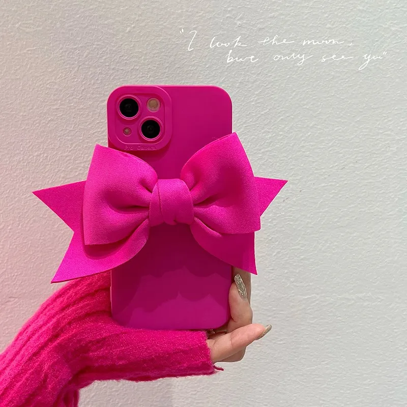 

3D Bowknot Matte Silicone Phone Case For iPhone 14 13 12 11 8 7 Pro MAX XR X XS SE Camera protective Soft Pink Bow Bumper Cover