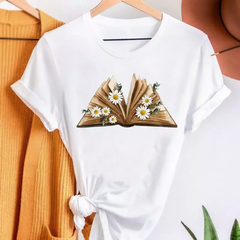 

2022NEW Vintage Flower Print T-shirts Fashion Women Cartoon Summer Shirt Stylish Short Sleeve Graphic T Top Female Tee T-Shirt