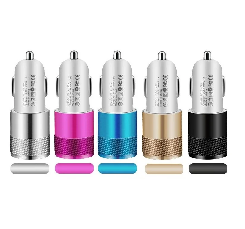 

10/20pcs Universal Dual Ports Car Charger 2.1A Metal Car mounted chargers For IPhone 12 13 14 Pro max Samsung htc huawei