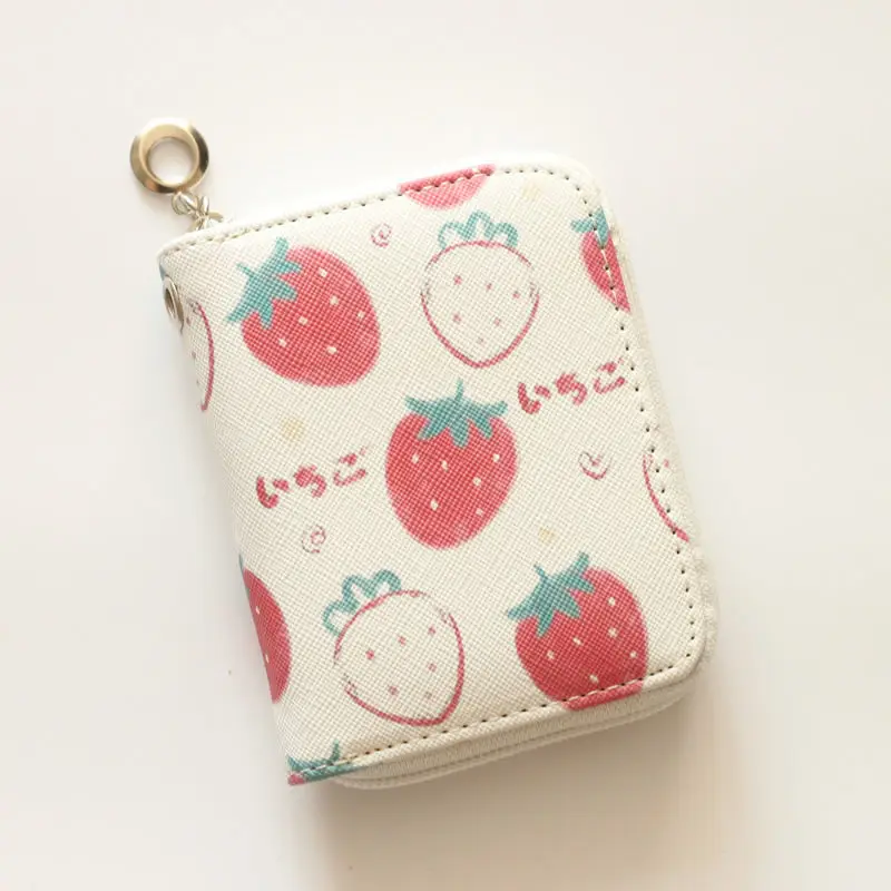 MOONBIFFY Cute Fruit Short Wallets for Women Ice Cream Cake Girl Mini Zipper Money Coin Purses Card Holder PU Leather Clutch Bag