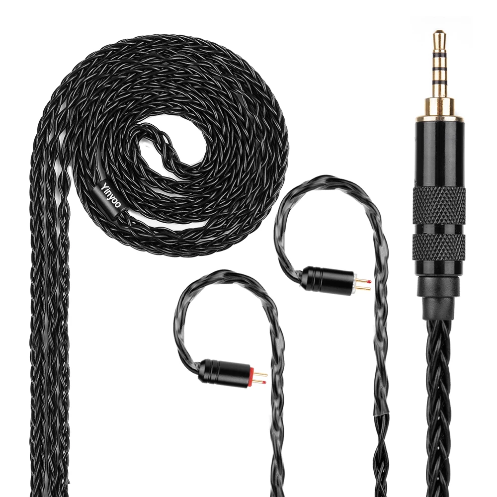 

Yinyoo 8-жильный посеребренный черный кабель сбалансированный Cablee 2,5/3,5/4,4 мм с MMCX/2PIN для BLON BL-03 KZ EDX ZSTX ZST CCA C1