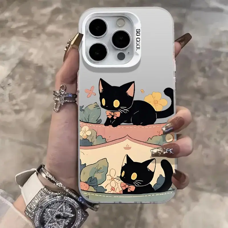 Супер милый чехол для телефона с бантом и черным котенком iPhone 16 15 14 13 12 11ProMax XR XS MAX