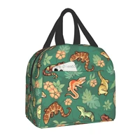 green thermal insulated lunch bags women reptile chameleon resuable lunch multifunction food box