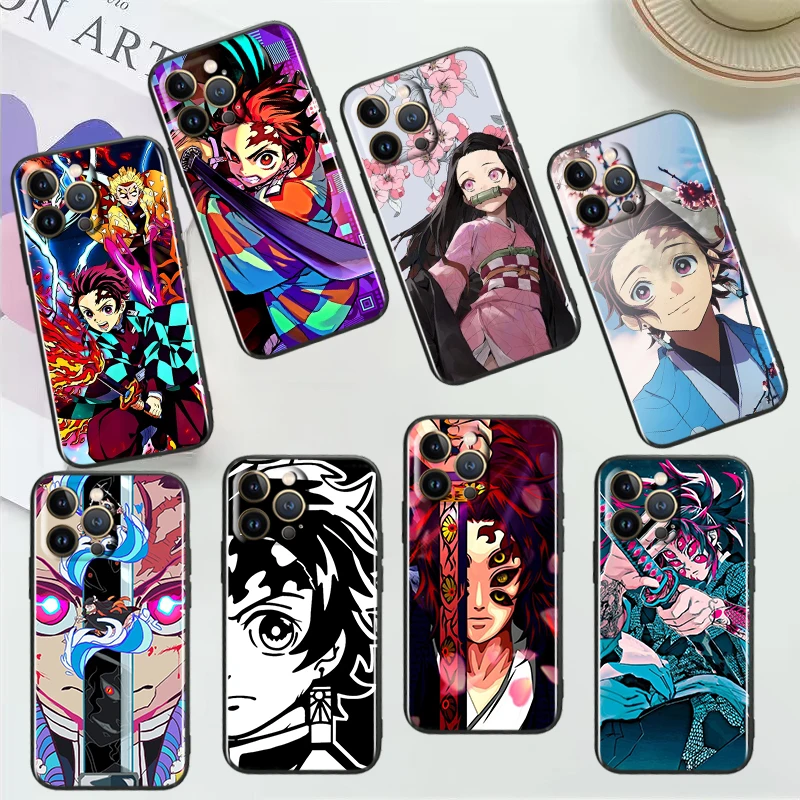 

Demon Slayer Anime Boy For Apple iPhone 14 13 12 11 Mini XS XR X Pro MAX 8 7 Plus SE 2020 Black Phone Case Cover