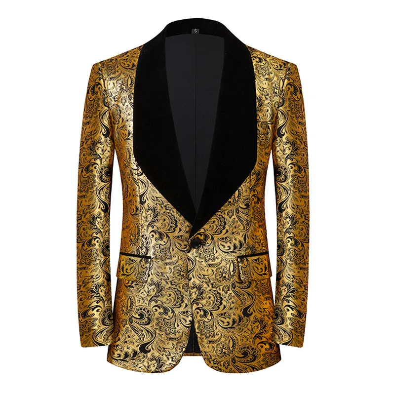 

Paisley Bronzing Prom Dress Blazer Men 2022 New British Style Shawl Lapel Suit Jacket Men Party Wedding Dinner Blazer Homme XXL