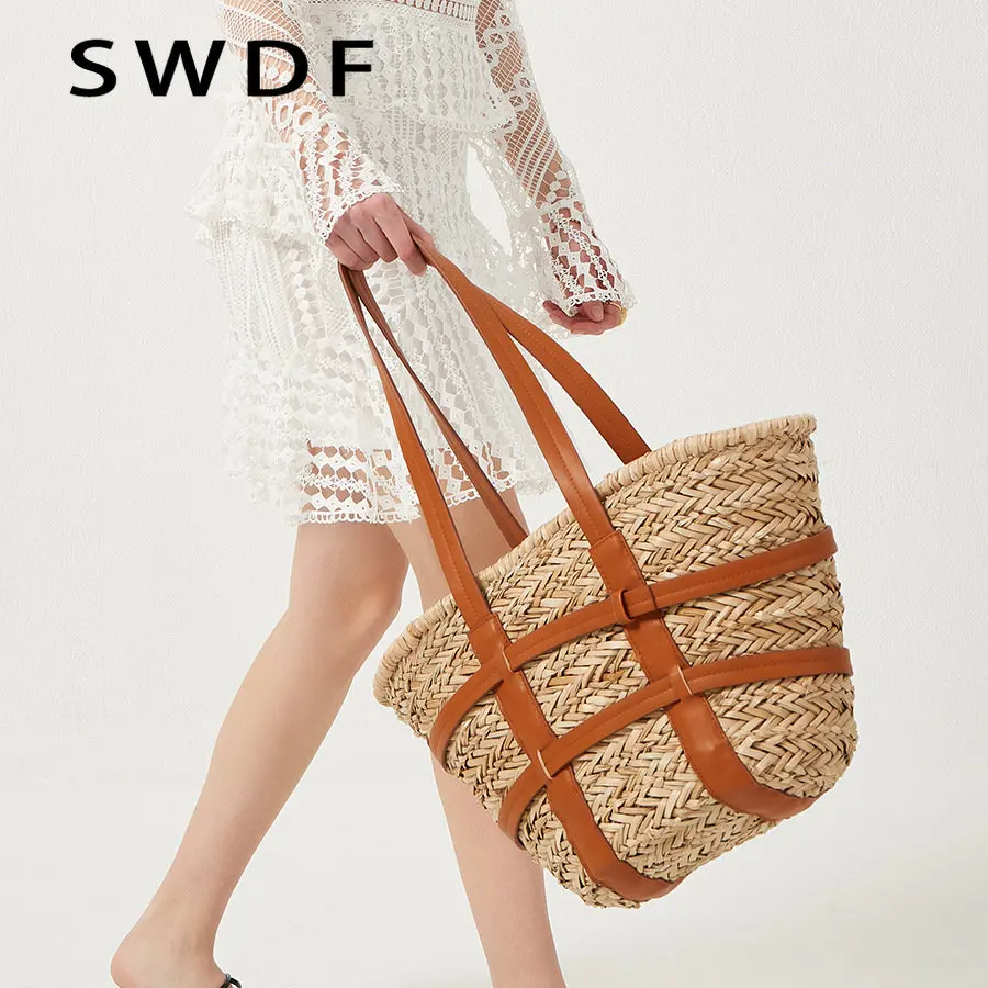 

Модная большая сумка-корзина из ротанга, дизайнерские плетеные женские сумки на плечо, роскошная соломенная сумка, летняя пляжная большая сумка-кошелек с Бали