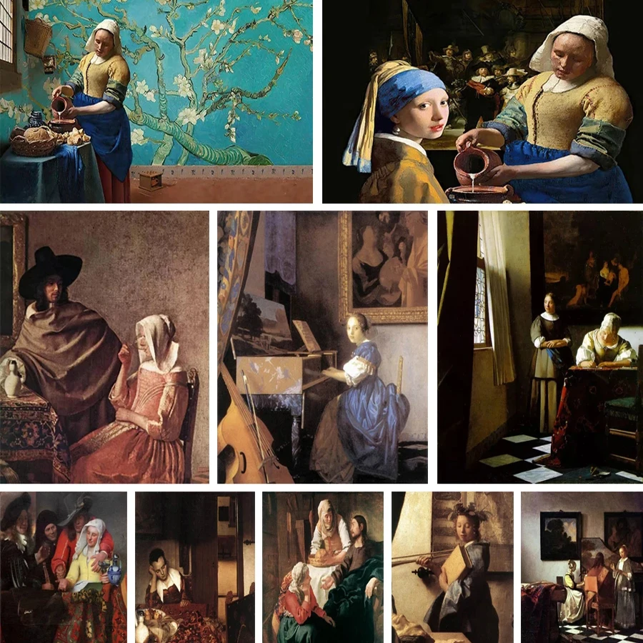 

Алмазная живопись 5D известный художник Иоганн Вермеер, вышивка крестиком, жемчужина, Алмазная мозаика, вышивка молоком, домашний декор, иск...