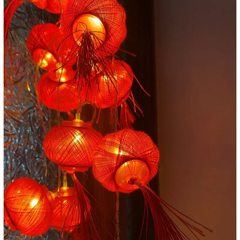 LED Winding Red Lantern String Spring Festival New Year Decorative Tassel Lantern Flash String christmas decorations GL266