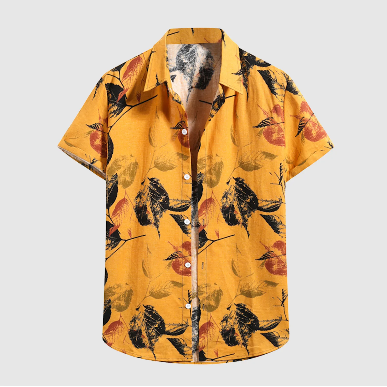 

Гавайская рубашка с отложным воротником и короткими рукавами для мужчин, офисные топы с принтом листьев, одежда для мужчин и женщин, классич...