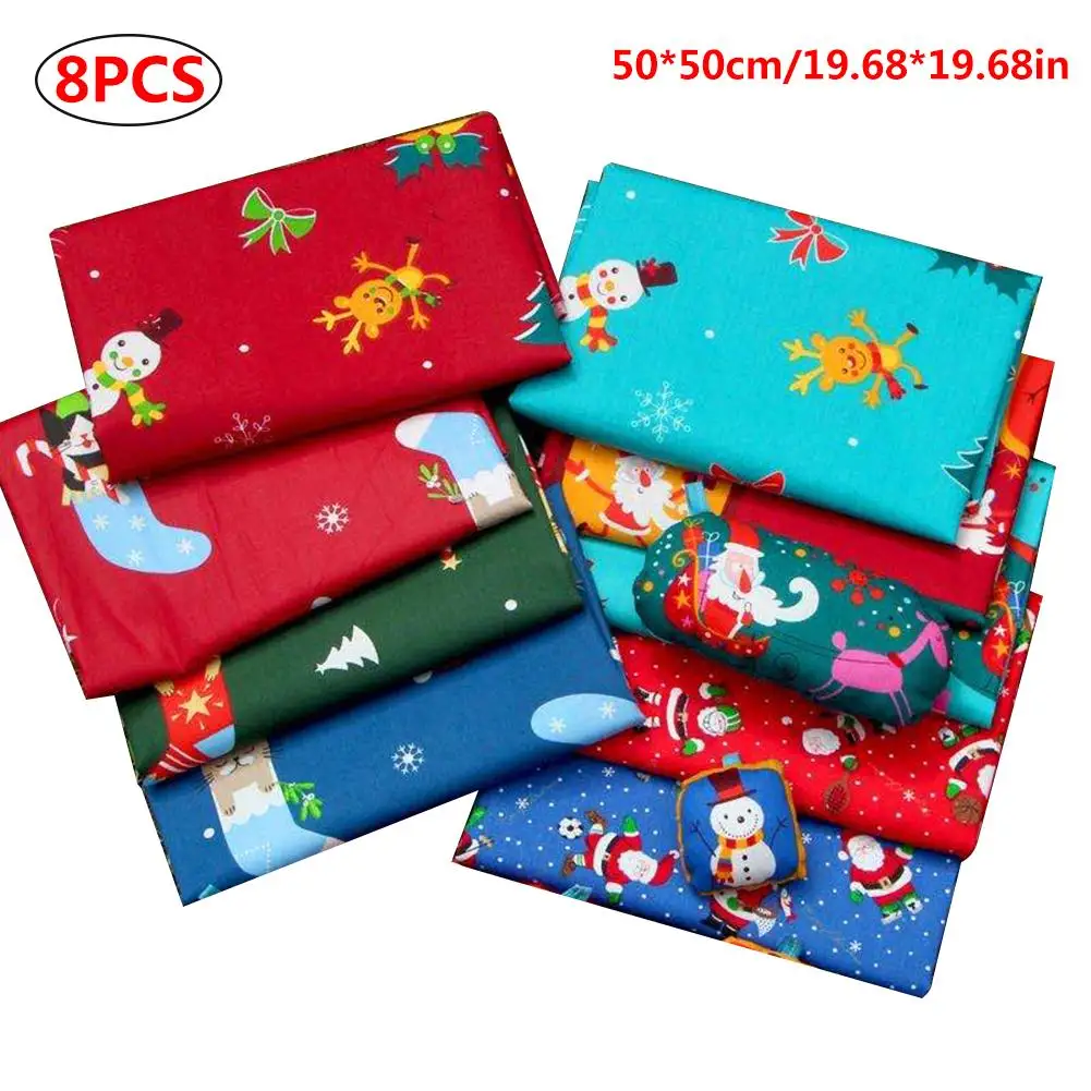 

8PCS Christmas Cotton Fabric for Sewing Face Cover Craft