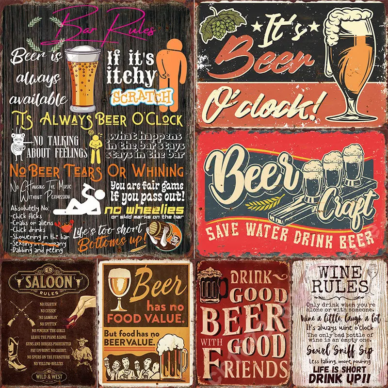 

Bar Rules Metal Tin Signs Letter Print Vintage Label Plaques for Pub Club Cafe Art Plaque Poster Home Wall Decoration Picture