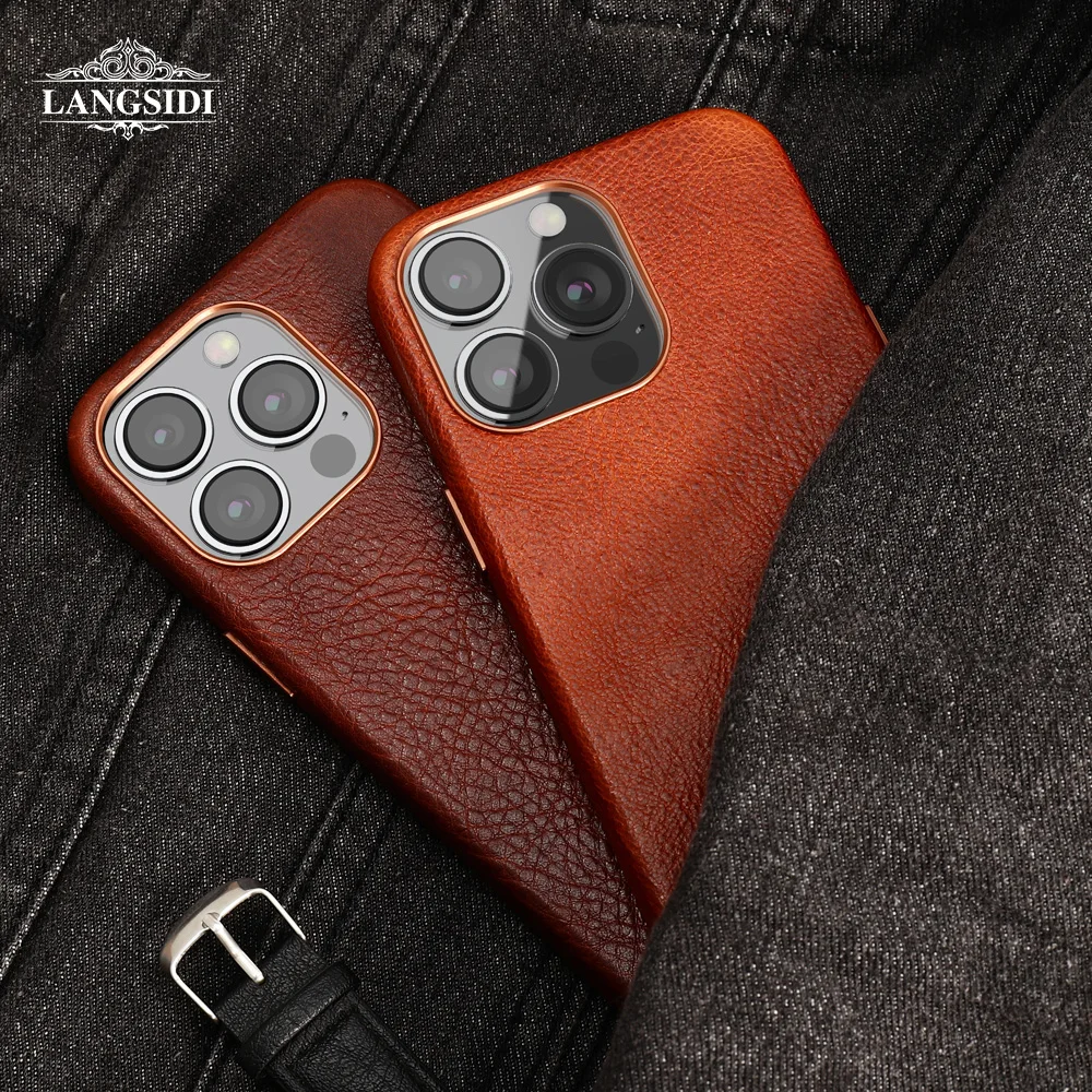 Чехол из натуральной кожи для телефона Magsafe iPhone 14 13 Pro Max Plus Mini с магнитной