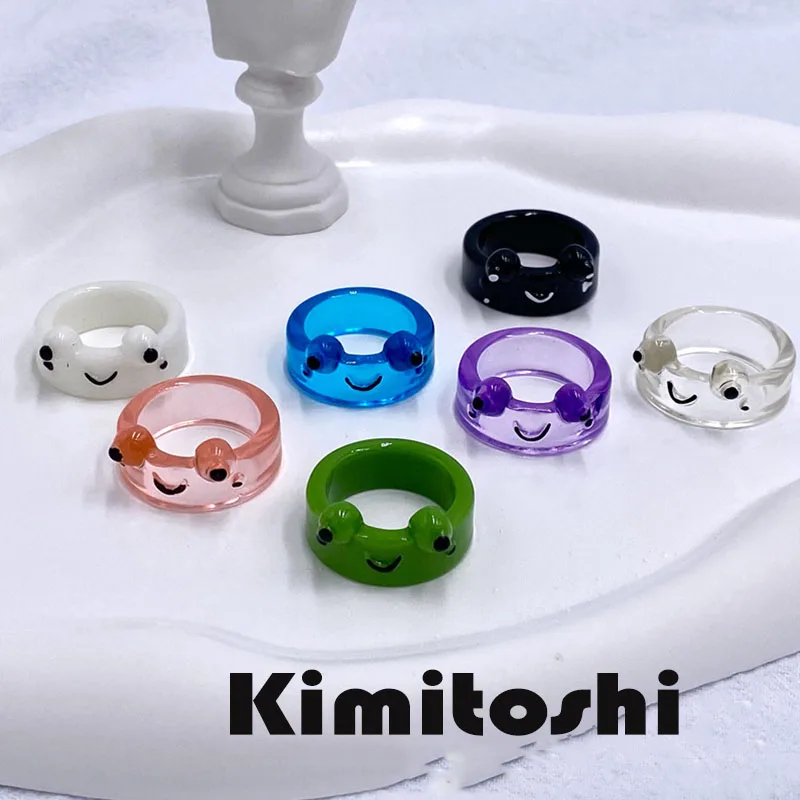 

Kimitoshi Frog Resin Ring Colorful Personality Animal Cartoon Cute Finger Ring Colorful Casual Dating Coupon Free Shipping