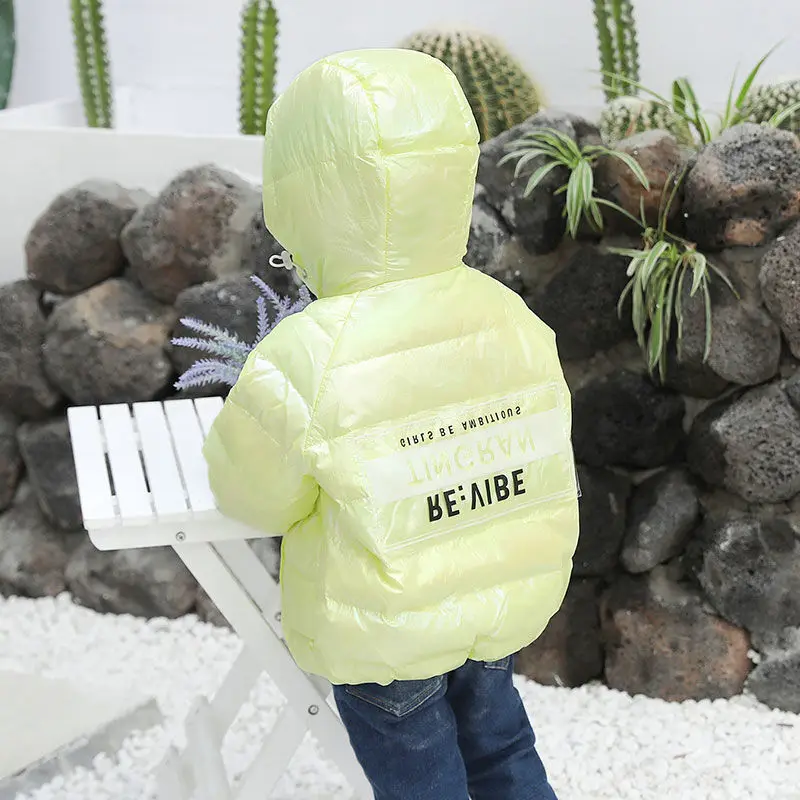 

2022 Baby White Duck Down Jacket Girls Light and Thin Childrens Boys Spring Bright Face Wash-free Hooded Coat Clothes 1 To 7Y