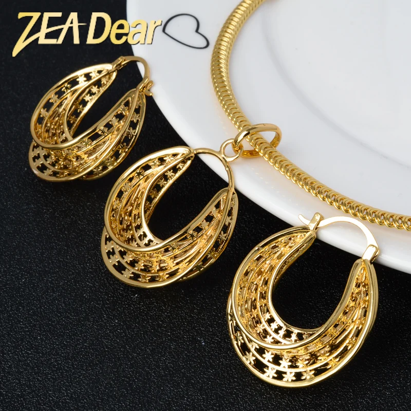 

ZEADear Jewelry Sets Dubai 18K Gold Plated Pendent Necklace Earrings for Women Romantic Wedding Party Anniversary Trendy Gift