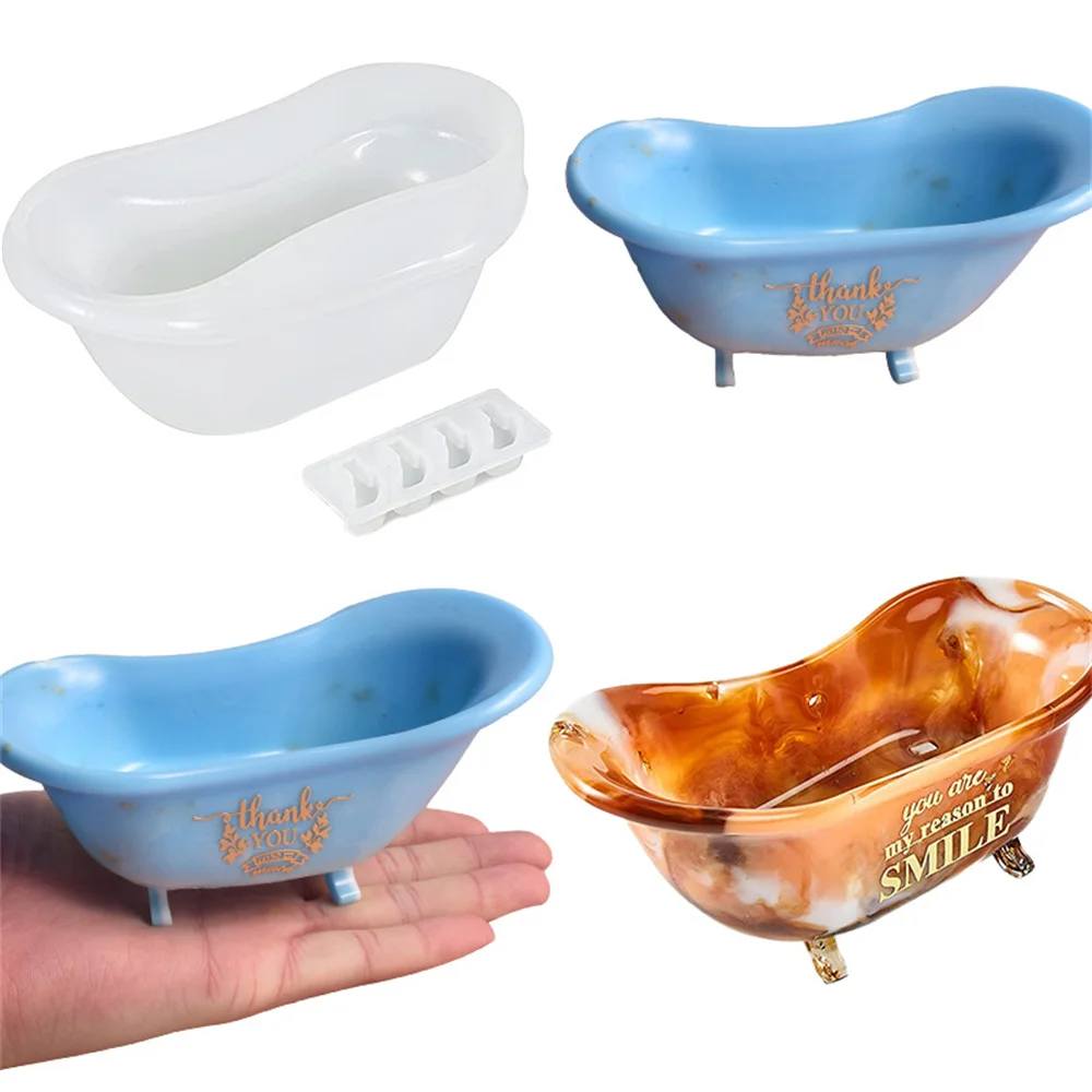 

3D Bathtub Clay Mold Silicone Plaster Crafts DIY Epoxy Resin Mold Storage Box Handmade Soap Tray Jewelry Sundries Container