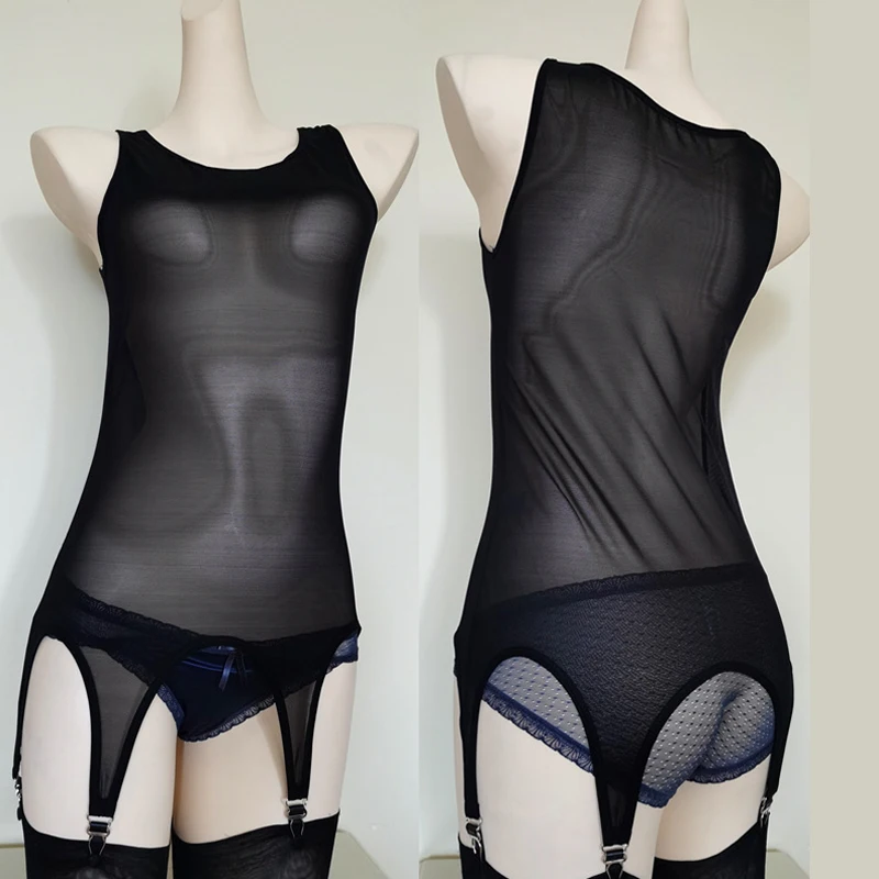 Sexy Women Vest Bodysuit Garter Belt for Stockings Metal Buckles 4 Straps Suspender Elastic Belt Garters Night Club Underwear