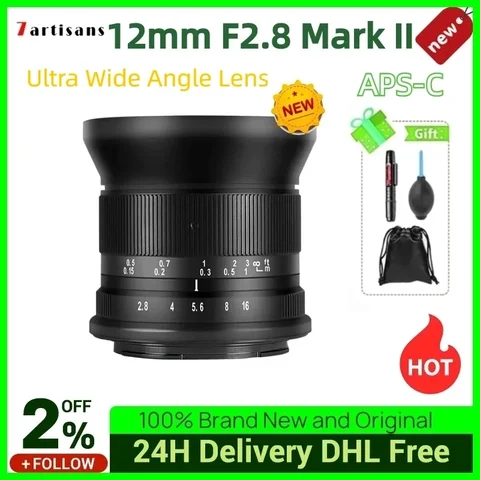 Ультраширокоугольный объектив 7artisans 12 мм F2.8 Mark II 7artisans для Sony E Fuji XF Canon APS-C Canon RF Nikon Z M4/3
