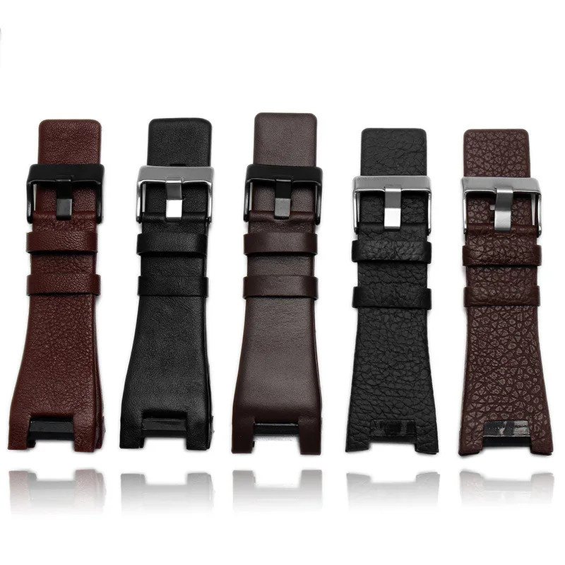 

Genuine Leather Watchband for Diesel Dz1216 Dz1273 Dz4246 Litchi Pattern Cow Leather Concave Watch Band 32mm Wristband