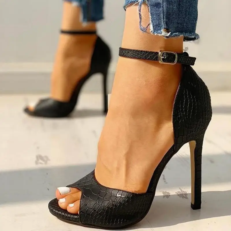 

New Summer Peep Toe High Heel Sandals Women Buckle White Black Heel Ladies Summer Shoes Large Size 41 42 43