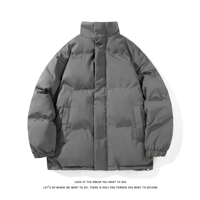 Winter 2022 Extra Thick Solid Color Cotton Coat with Lamb Wool Stand-up Collar Warm Short Jacket with Casual Old Style Plus Size