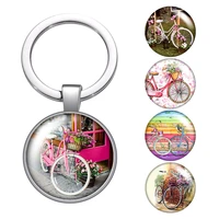 le bicycle love leisurely life travel glass cabochon keychain bag car key rings holder silver plated key chains men women gifts