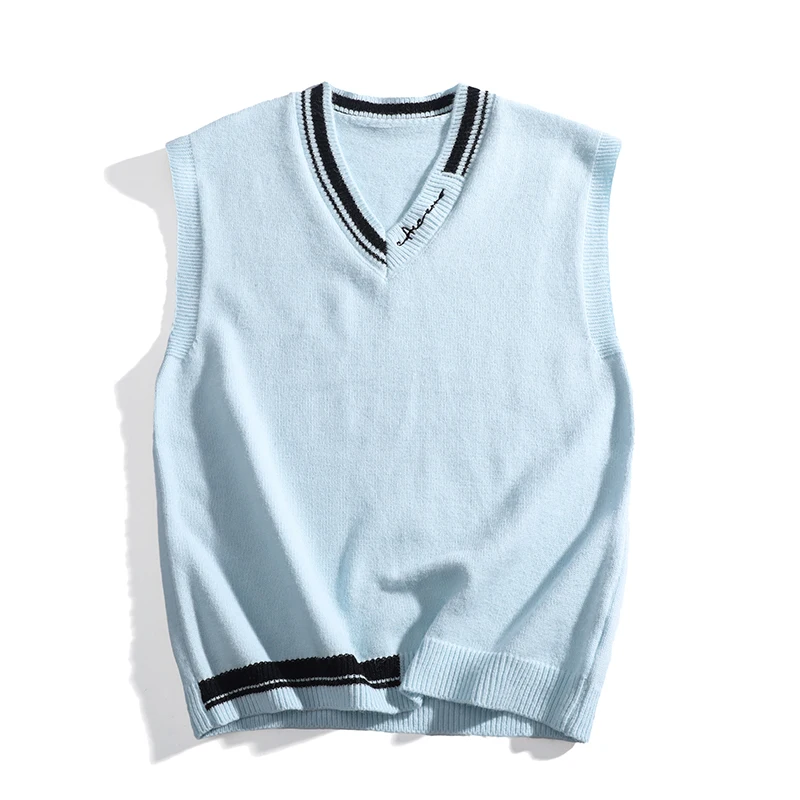 

2023 Autumn Solid Men's Sweater Tank Top Vintage V-Neck Sleeveless Knitted Wool Korean Edition Student Plus Size M-3XL