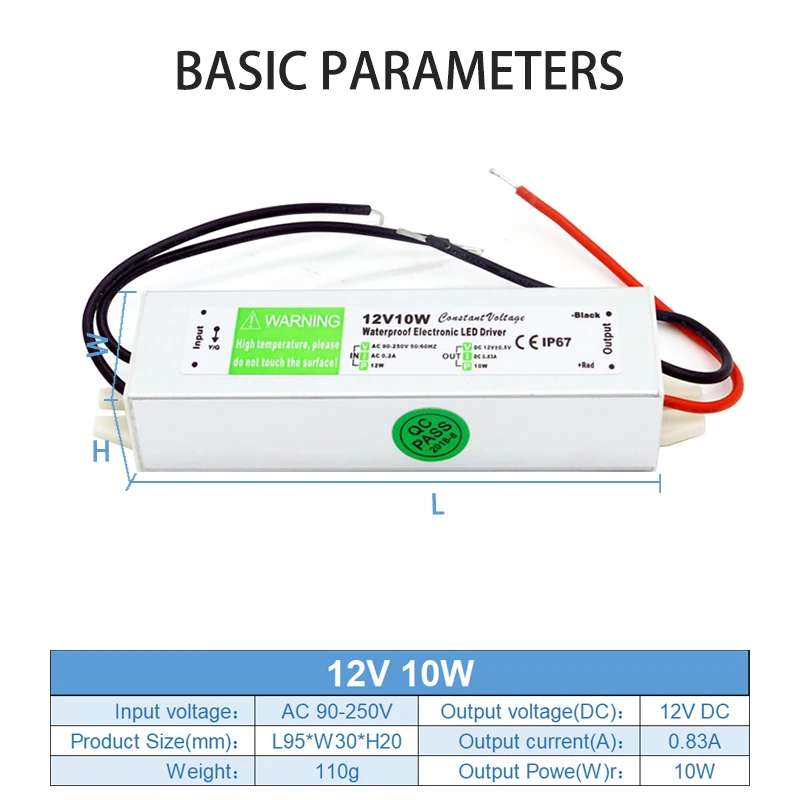 Lighting Transformer 90-250V AC to DC 12V 10W 0.83A LED Driver Adapter Aluminum IP67 Outdoor Waterproof Switching Power Supply |