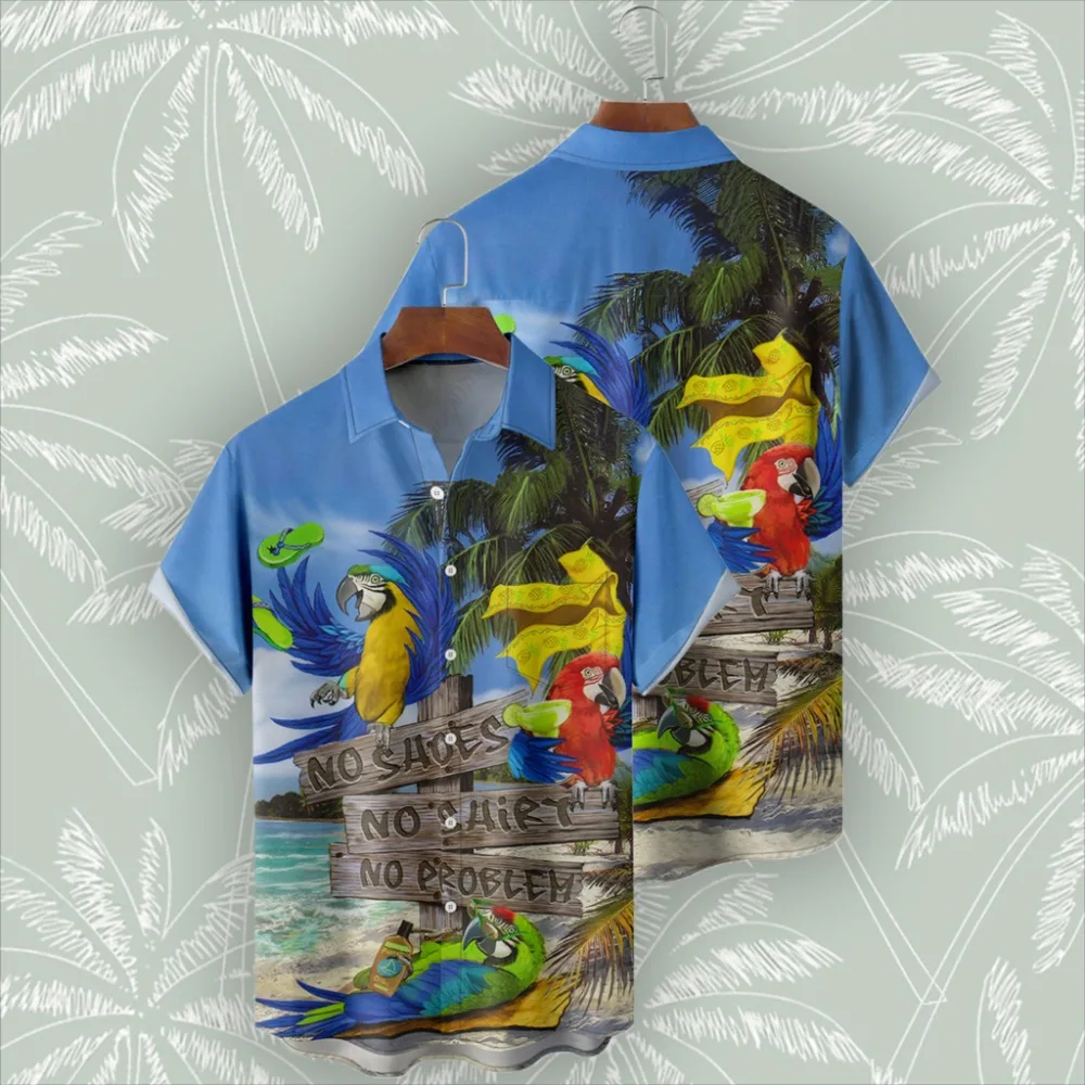 

Oversized Summer Men's Shirt Short Sleeve Parrot 3D Digital Print Hawaiian Shirts for Men 2023 Cuban Street Trends Casual Tops