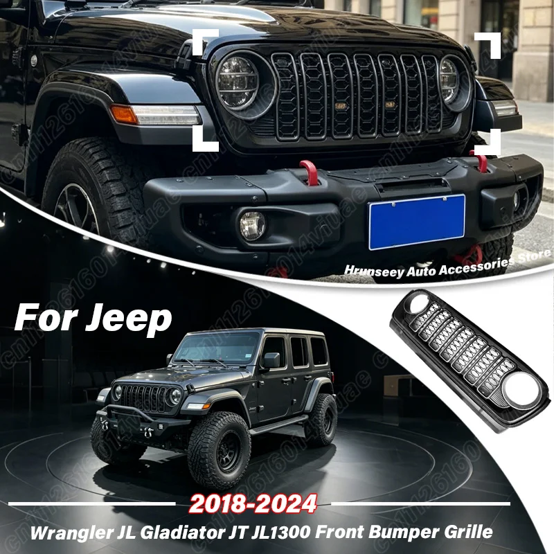 Фото Для Jeep Wrangler JL Gladiator JT JL1300 2018-2024: Передний бампер, воздухозаборник, решетка радиатора, комплект обвеса кузова №1