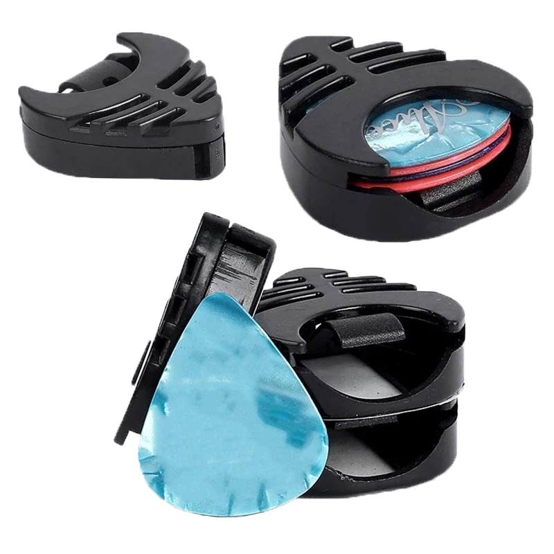 

2Pcs Guitar Pick Holders Plastic Stick-on Guitar Pick Case Celluloid Mediator Holders Electric Guitar Accessories for Bass Ukule