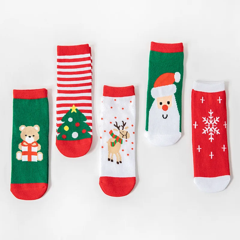 5Pairs/lot Children's Socks Cute Cartoon Baby Boys Girls Christmas Cotton Socks Factory Wholesale Baby Accessories  Calcetines