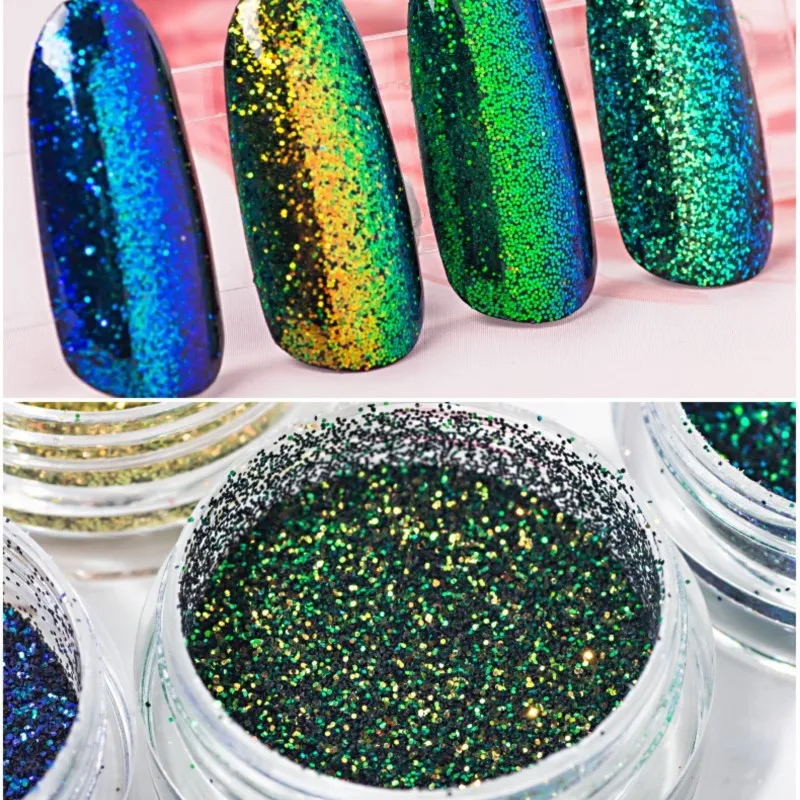 

10g/bag Chameleon Glitter Shiny Powder Holographic Laser Colorful Nail Sequins Glitters Dust 12 Colors Manicure Nail Art Pigment