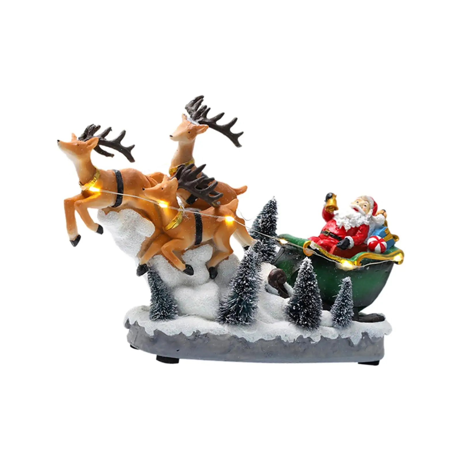 Santa Doll Elk Sled Christmas Ornament Desktop Sculpture Snow Scene Light up Statue LED Xmas Decoration Gifts for Kids