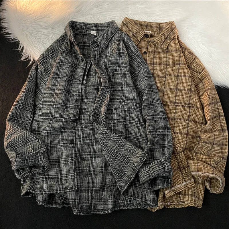 

Plaid long-sleeved woolen shirt Men's autumn and winter versatile coat