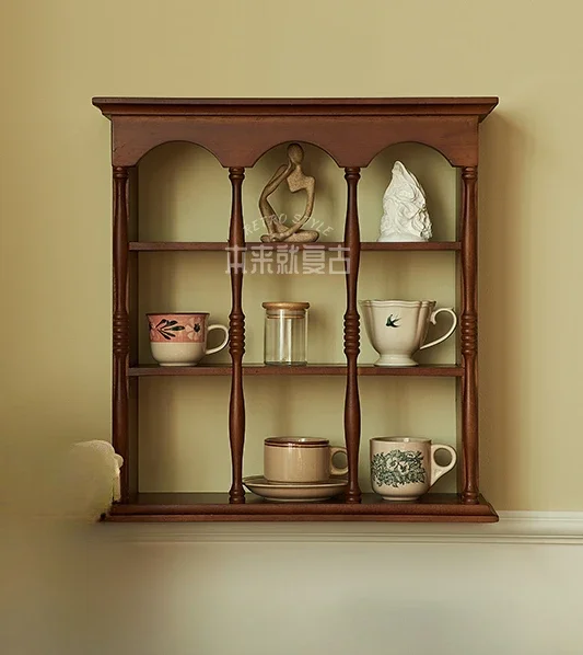 

Retro Cup Holder Closet Mid-Ancient Wall-Mounted Storage Rack Solid Wood Storage Rack Wall-Mounted Display Rack