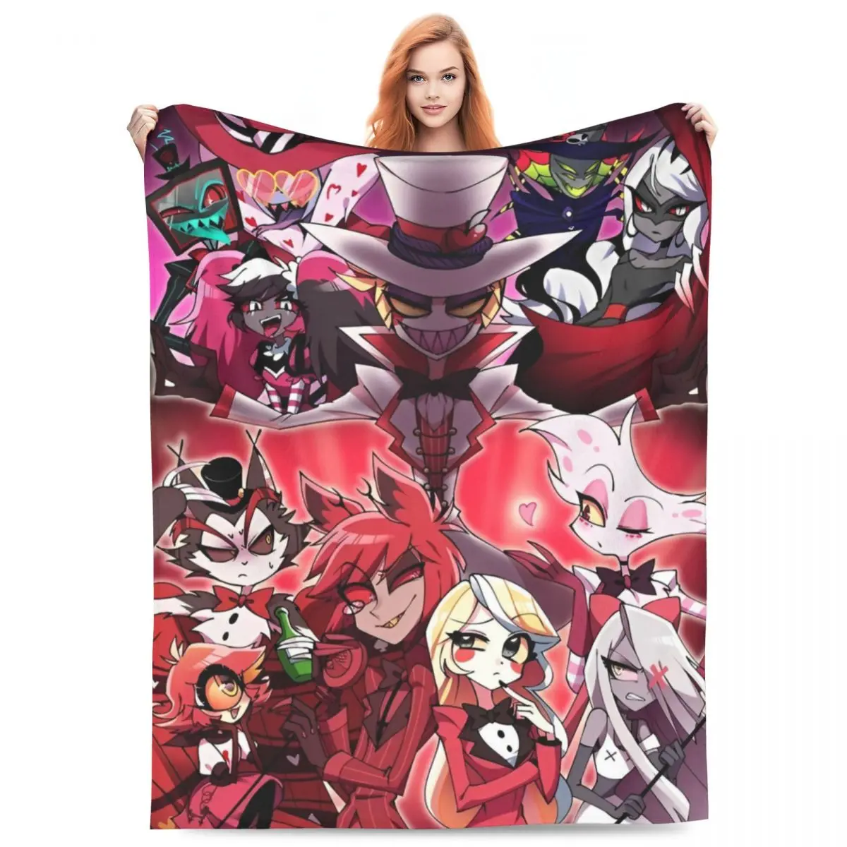 Черные комедийные флисовые одеяла H-HazbinHotels для домашнего дивана легкое тонкое