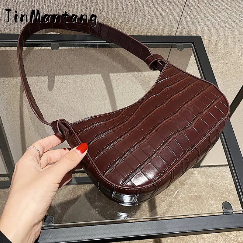 

Jin Mantang Saddle Bags for Women 2023 Trend Fashion PU Leather Small Handbags and Purses Solid Color Stone Pattern Bag