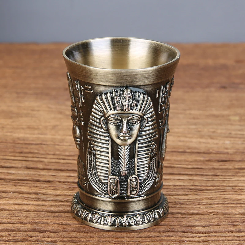 

Metal Cocktail glass Creative Egypt Kitchen Liquor Non slip Restaurant Whiskey Ancient Beverage Carved Pattern
