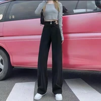 black high waisted straight jeans womens thin autumn costume 2022 new loose versatile wide leg mop pants