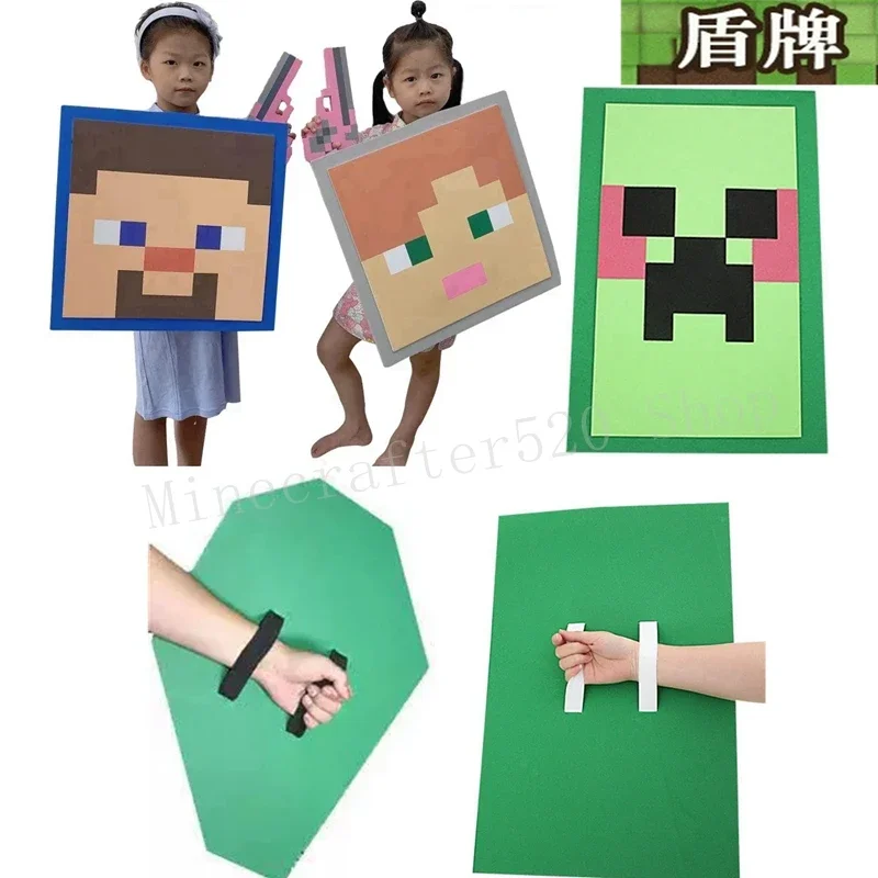 Фото Игровой щит Minecraft 2026: Крипер, Стив, Алекс, Мой Мир. Модель игрушечного щита из алмазной пены. Реквизит для активного отдыха на природе. Подарок для детей. №1