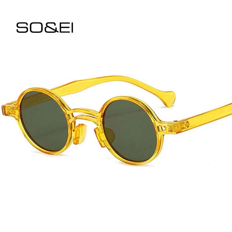 

SO&EI Vintage Small Round Sunglasses Women Fashion Double Bridges Clear Ocean Lens Eyewear Men Trending Punk Blue Sun Glasses