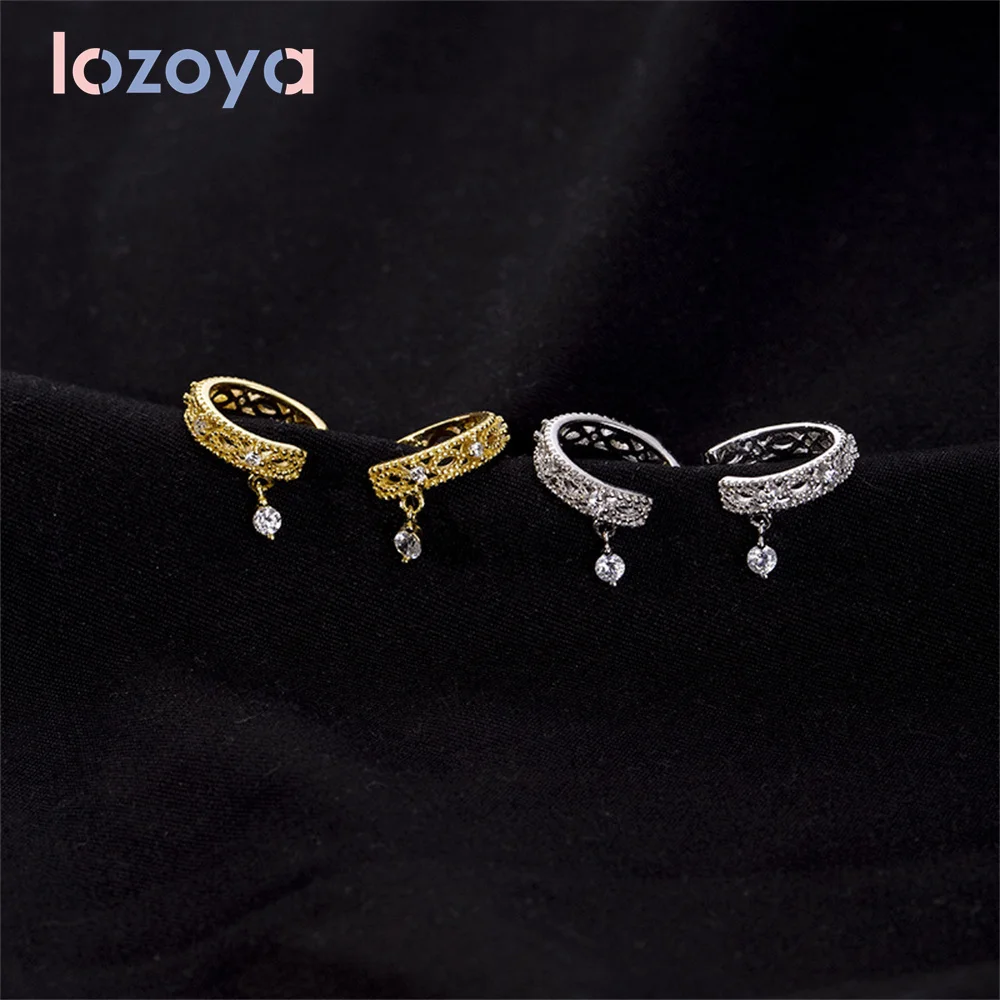 

Lozoya Women's Earrings 925 Sterling Silver Zircon Water Drop Tassel Ear Cuff Fashion Ear Bone Clip Luxury Jewelry Ohrringe Gift