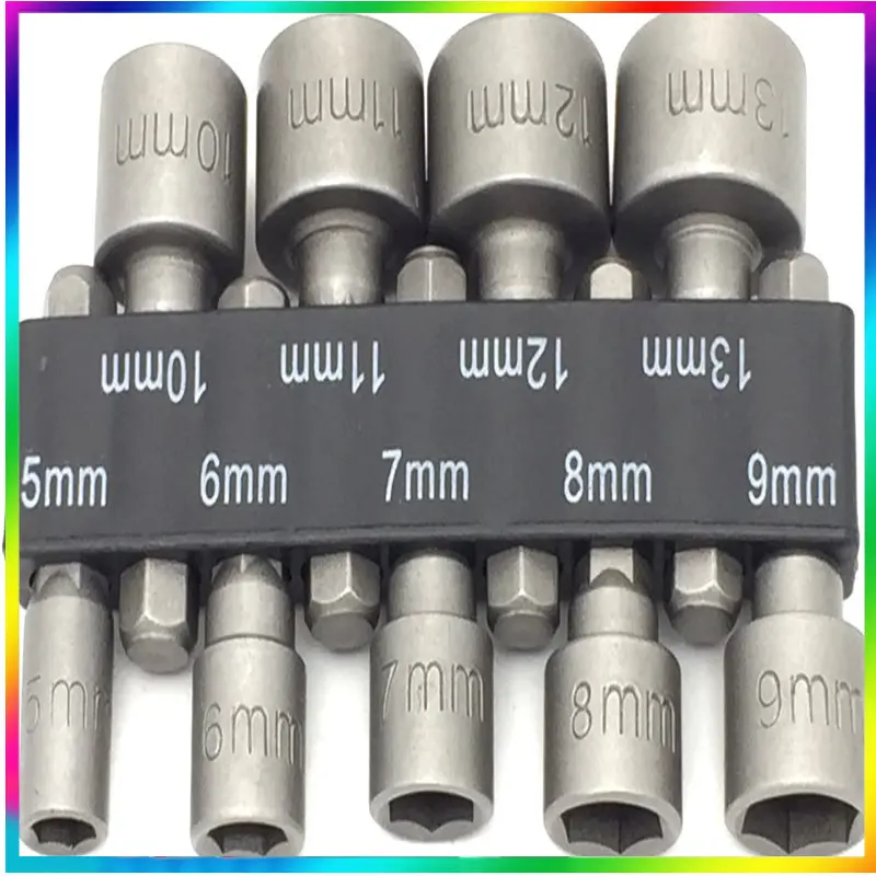 9PCS 5mm-13mm Hex SocketS Sleeve Nozzles Nut Driver Set Power Nuts Driver Socket Screwdriver Set Bits Tools