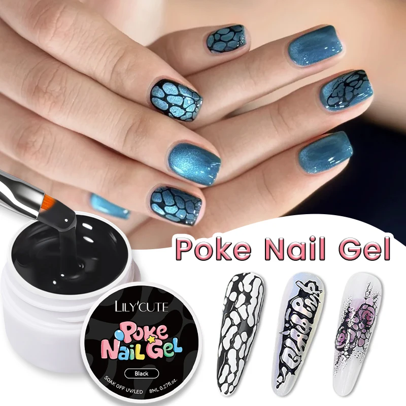 Фото LILYCUTE 8 мл Белый Черный Nail Poke Клей для дизайна ногтей Пузырьковый узор океанской волны Полая живопись Художественный гель Скульптурный замачиваемый лак №1