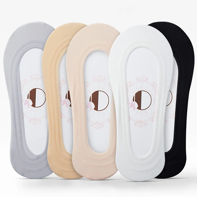 5pairs Silicone Anti-slip Invisible No Show Socks Summer Ultra-thin Breathable Sock Shoe Slippers Ice Silk Low Cut Boat Socks