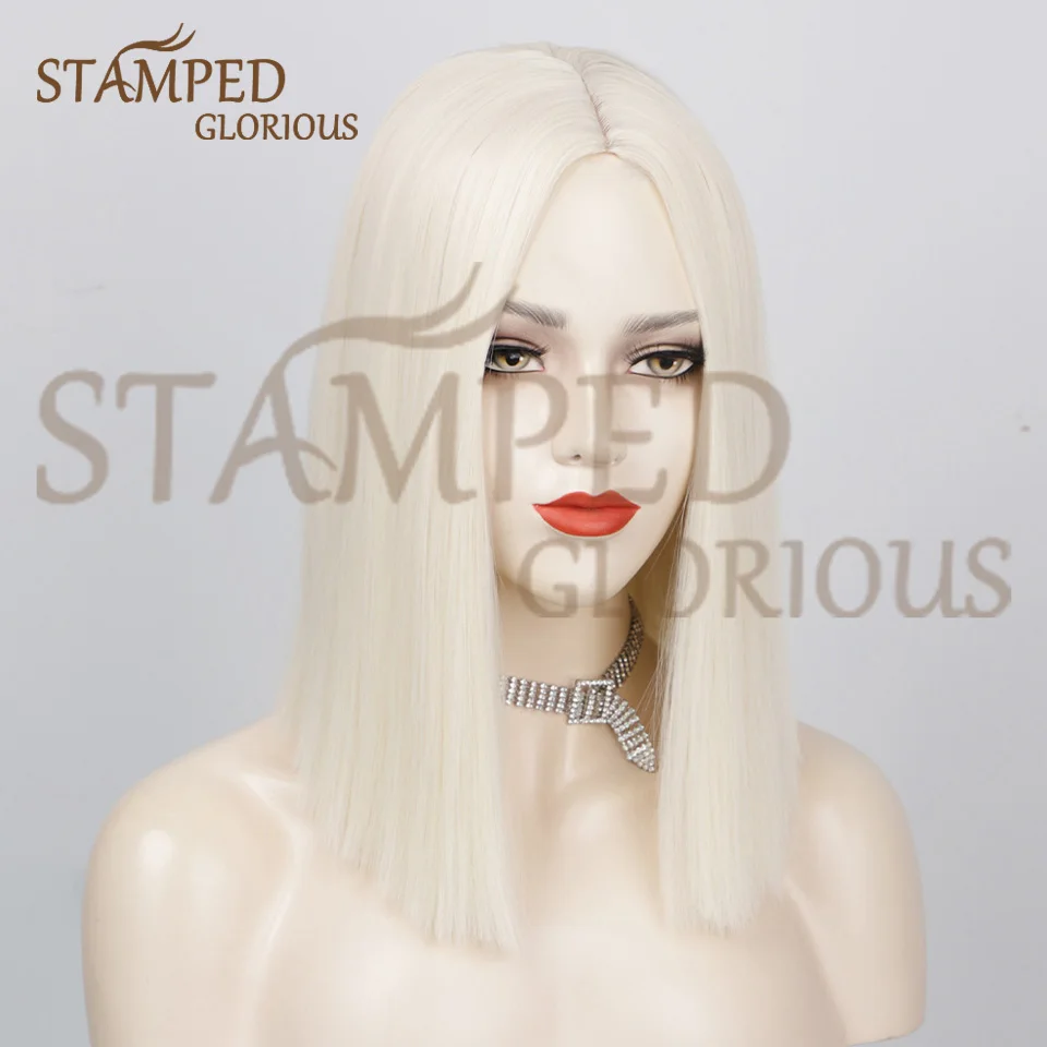 

Великолепные синтетические парики с тиснением, короткие прямые парики блонд для чернокожих женщин, парики средней части для косплея, Боб, п...