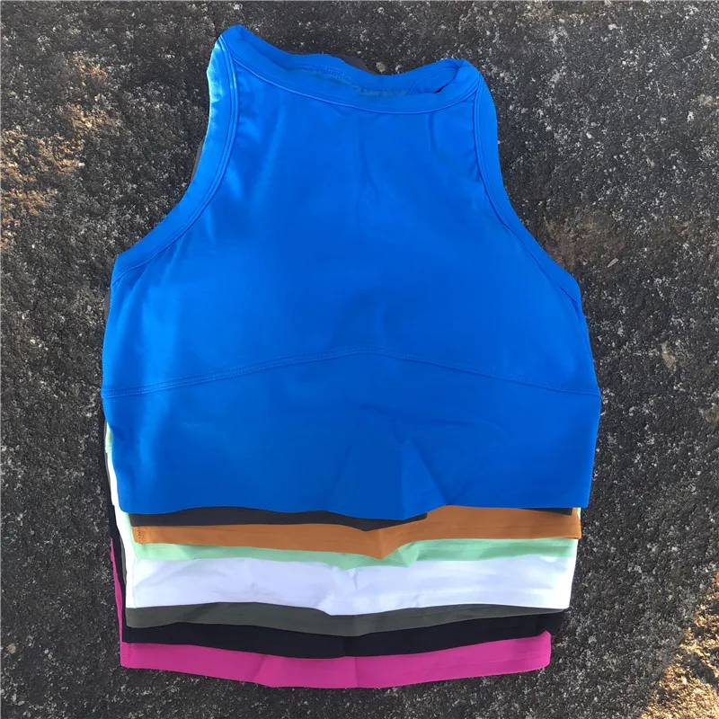 Solid Color Round Neck Fitness Bra Tight Sport Tank Top Comprehensive Training Jog Yoga With Chest Pad Antibacterial Deodorant